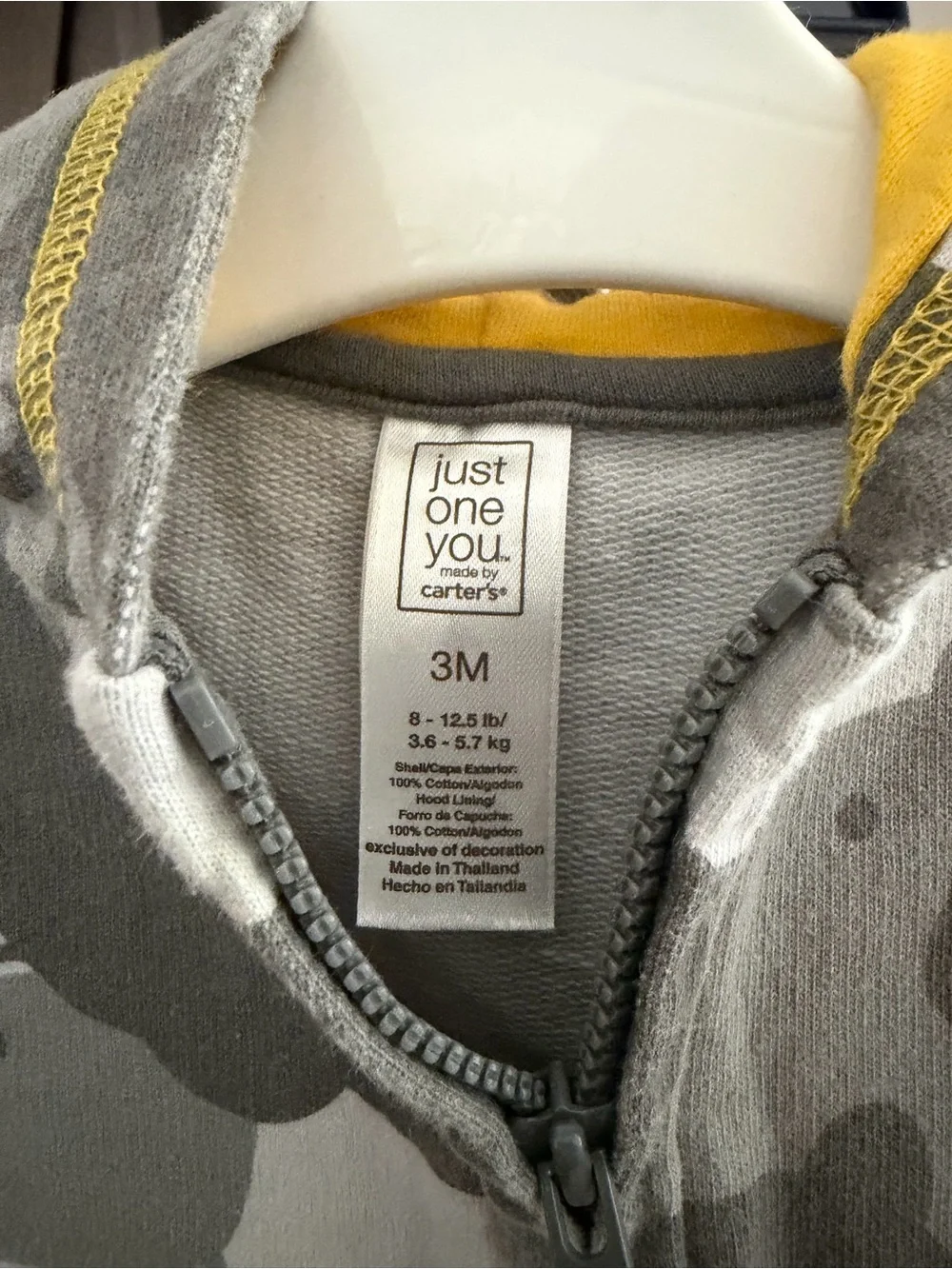 Baby Hoodie Jacket - Gray Elephant Print
